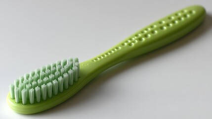 Green toothbrush with soft bristles.
