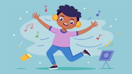 A child with attention deficit hyperactivity disorder channels their restless energy into a virtual dance party with highenergy moves and music. Vector illustration