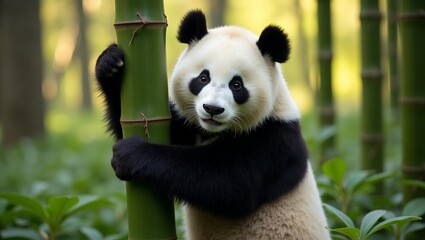 Obraz premium giant panda eating bamboo