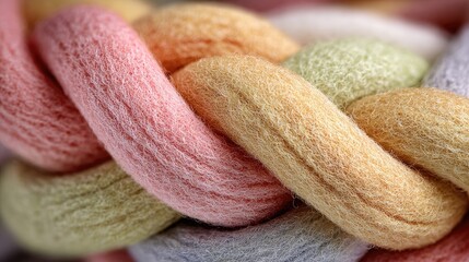 Close-up view of multicolored braided yarn.