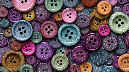 Colorful buttons with water droplets.