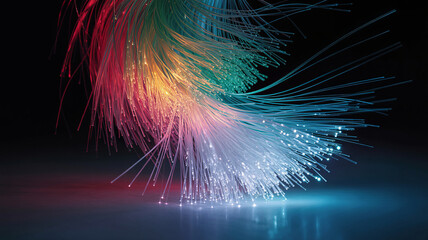 Vibrant fiber optic strands glowing fiber optics light
