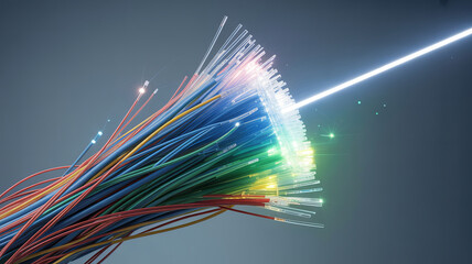 Glowing fiber optic bundle with light beam fiber optics