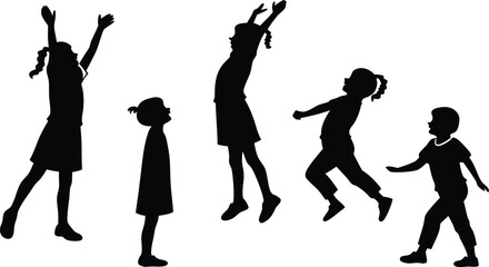 Obraz premium Diverse group of twenty children silhouettes in various ages and activities