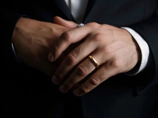 Obraz premium Man s hands wearing a gold wedding ring