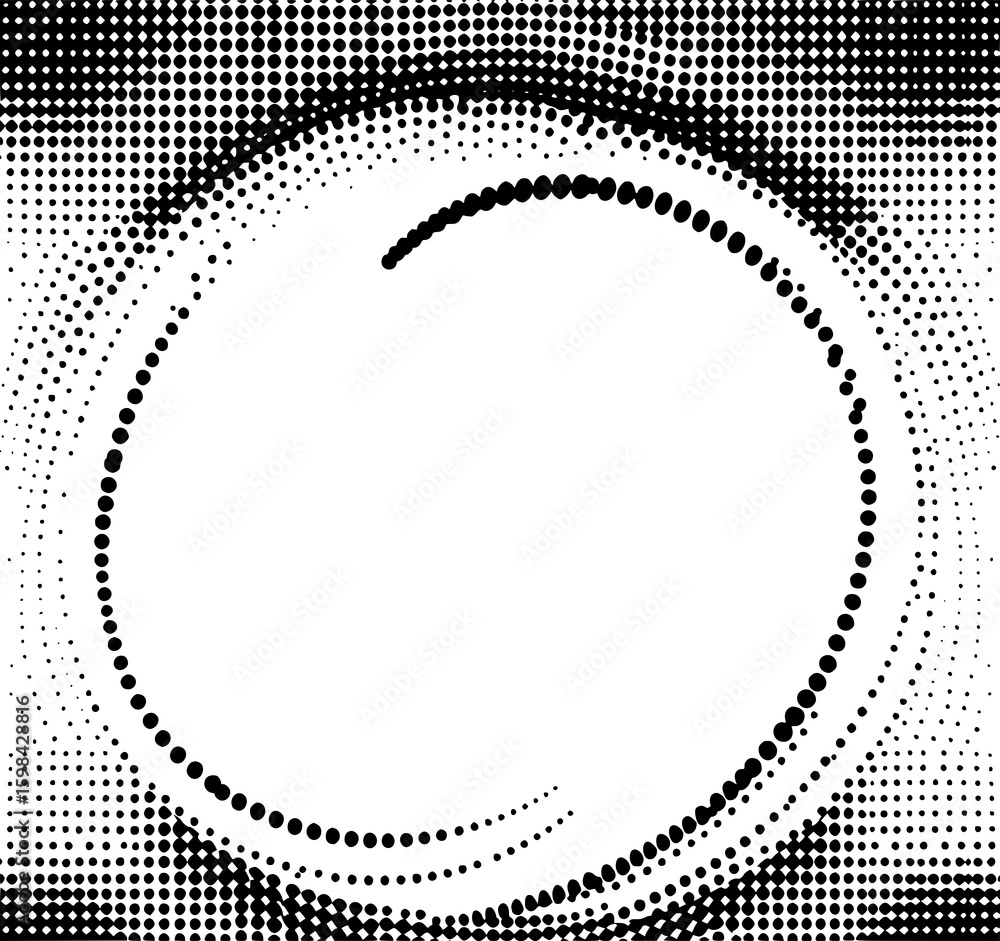 Poster abstract halftone circle: a stylish monochrome illustration featuring a swirling halftone pattern cr