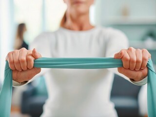Woman exercising with resistance band