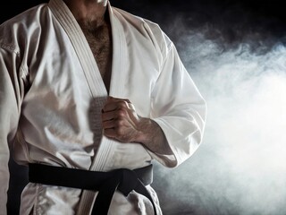 Martial arts master in traditional gi with black belt