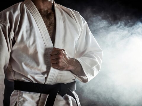 Martial arts master in traditional gi with black belt - Powered by Adobe