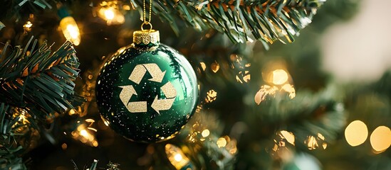 Green Christmas Concept .Bauble with Recycling Symbol