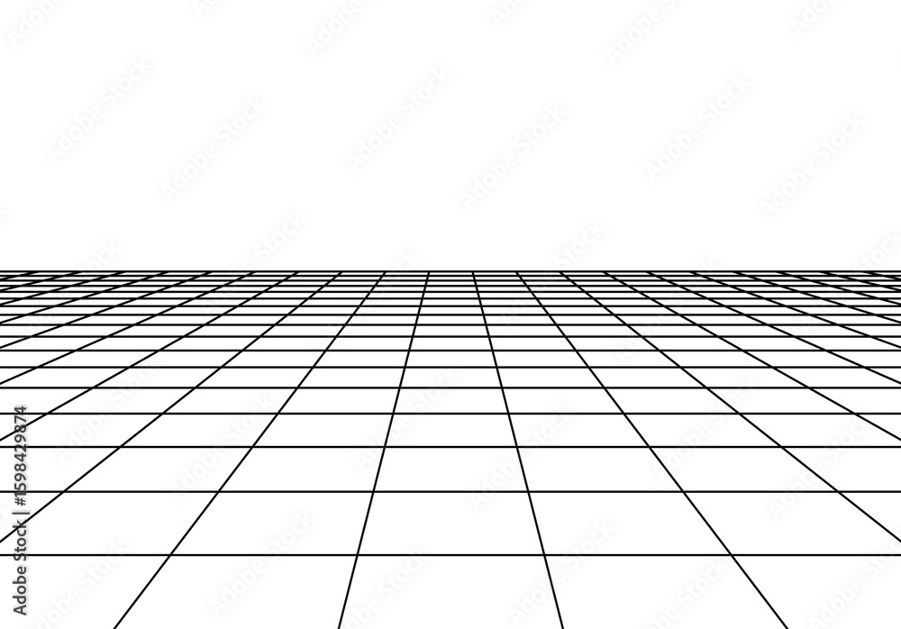 Fototapete minimalistic grid floor with retro 80s synthwave style and aesthetics, isolated floor perspective vi