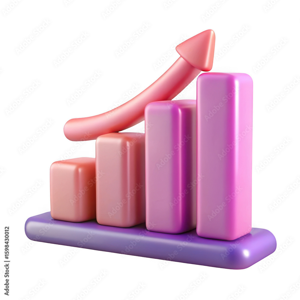 Poster 3d growth chart with upward arrow isolated on transparent background