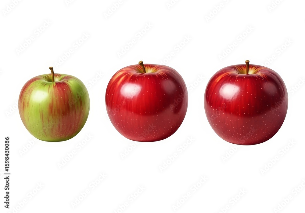 Poster stages of apples isolated on white background - this showcases three stages of apples including a gr