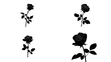 Black rose silhouette vector, dark floral design element, gothic flower illustration, romantic rose clip art