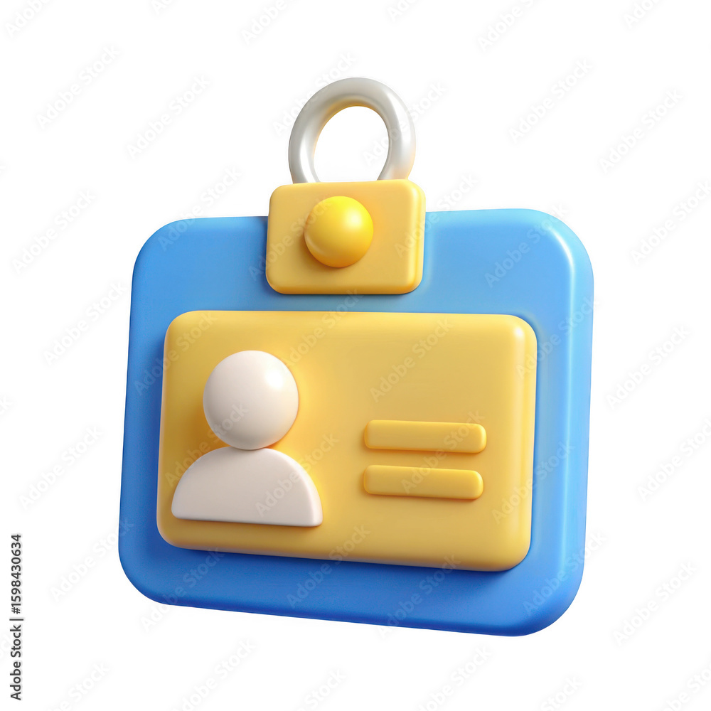 Poster 3d id badge with lock and user icon isolated on transparent background