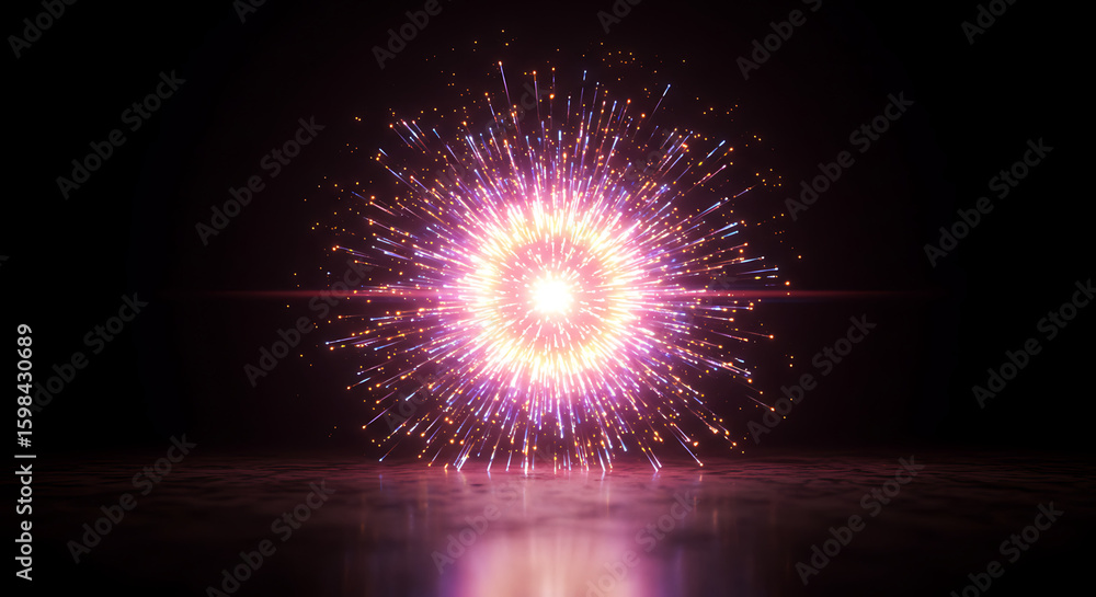Poster energy blast on dark: a dynamic image of an energetic explosion in a dark, studio-like setting, show