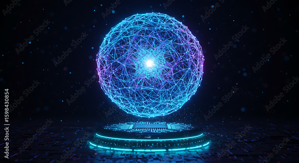 Poster abstract digital sphere: a mesmerizing digital sphere, radiating with interconnected lines and glowi