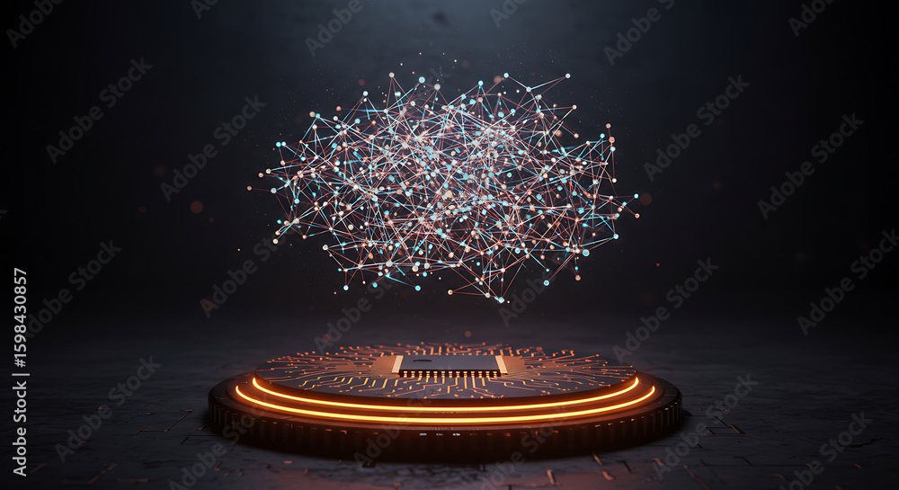 Aufkleber digital brain: an abstract depiction of a digital brain, showcasing intricate connections and glowin