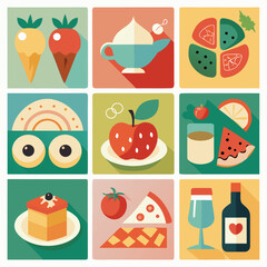 set of illustrated cards featuring different food items, showcasing a variety of cuisines and ingredients..eps