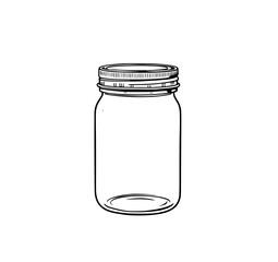 Mason Jar Illustration: A simple line art drawing of a classic mason jar with a lid, perfect for vintage, rustic, or home-style designs.