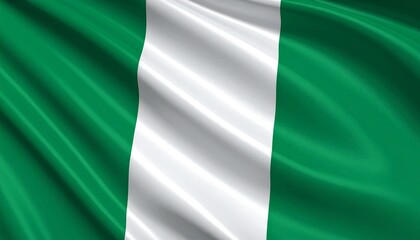 Obraz premium National flag of Nigeria with three vertical stripes—green on both sides and white in the center—representing agriculture, peace, and unity.
