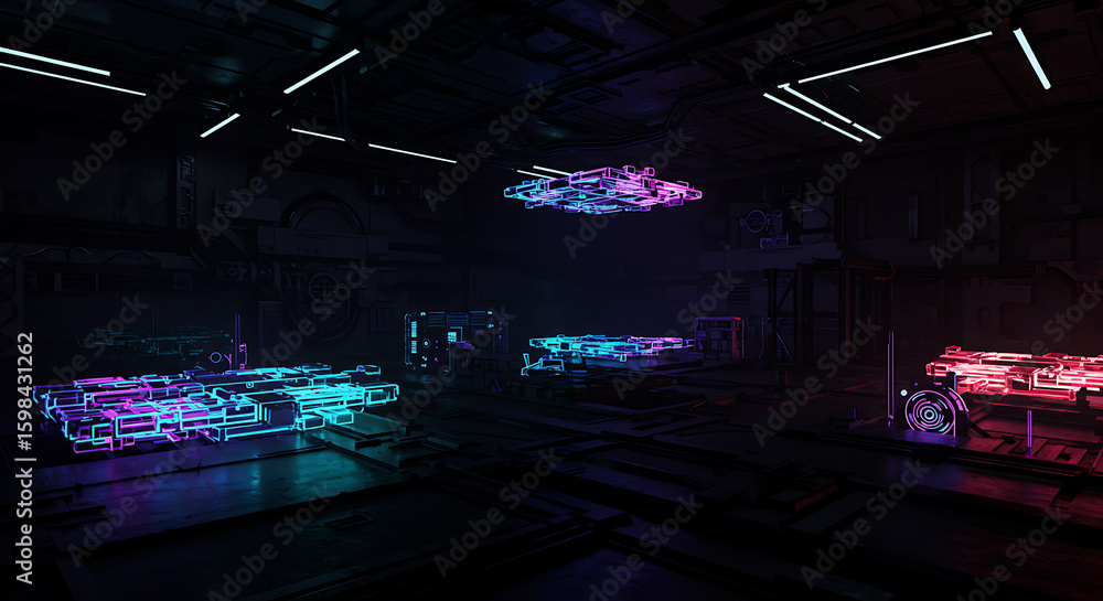 Aufkleber futuristic tech display: a mesmerizing display of advanced technology and innovative design, glowing