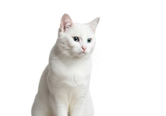 Fototapeta premium White Cat with Blue Eyes on Transparent Background - A charming white cat with striking blue eyes, symbolizing elegance, purity, grace, serenity, and playfulness
