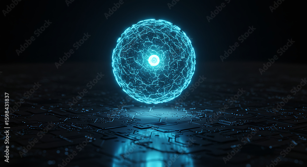 Poster luminous orb of energy: a captivating depiction of a glowing energy sphere, radiating with an ethere