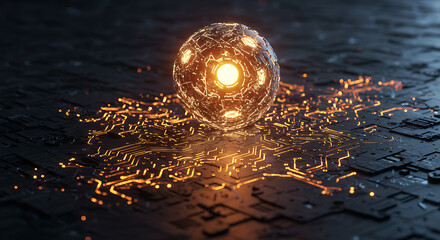 Futuristic Orb: A mesmerizing glimpse into the future, showcasing a glowing, high-tech orb, intricate patterns, set against a backdrop of digital circuitry and technology