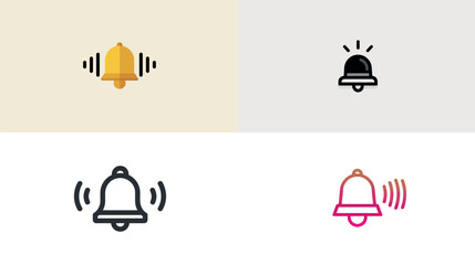 Notification bell alarm alert ringing sound message reminder icon vector illustration design set silhouette