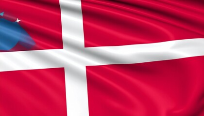 Fototapeta premium Denmark flag with a bold red field and white Scandinavian cross, modified with a blue square in the top-left corner containing white stars—symbolic blend of Danish heritage and possibly international 