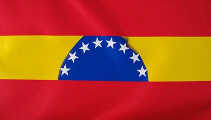 Venezuela flag with bold horizontal stripes in yellow, blue, and red, featuring a central arc of eight white stars on the blue band&mdash;symbolizing unity, freedom, and historical heritage