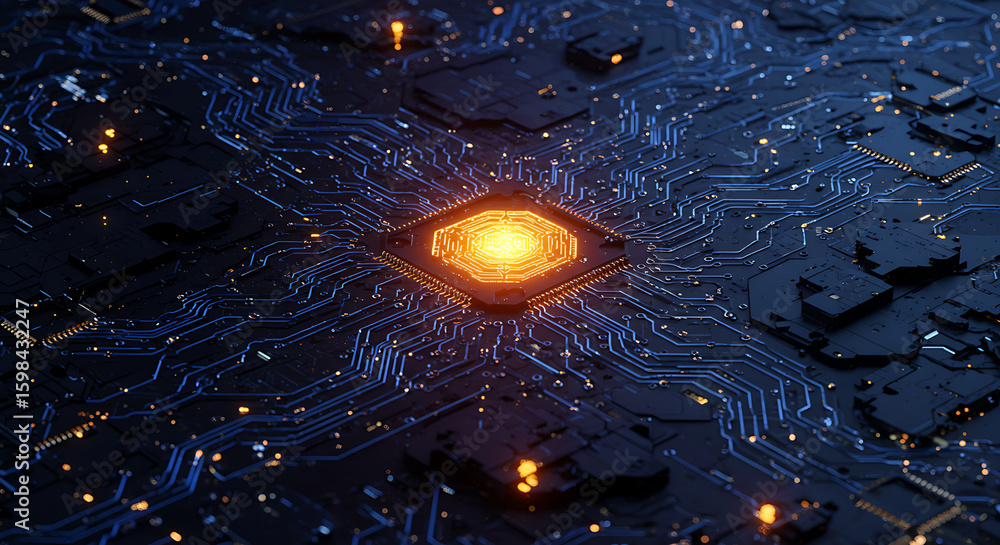 Aufkleber illuminated processor: a detailed and vibrant shot showcases a central processing unit (cpu) glowing