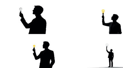 Man with lightbulb idea innovation creative solution inspiration thinking business silhouette concept success