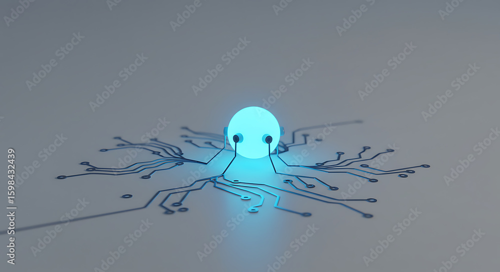 Aufkleber technological sphere: a glowing orb pulses with energy amidst a web of interconnected circuits, repr