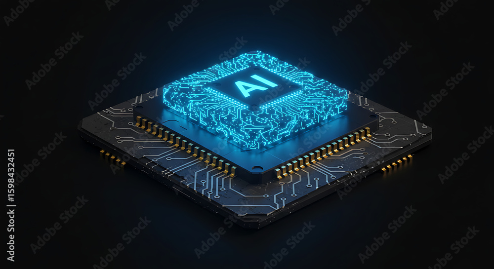 Aufkleber ai chip innovation: a captivating 3d rendering of a futuristic ai chip glows, showcasing its intrica
