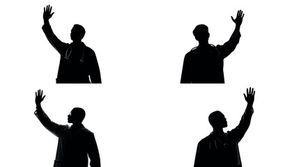 Silhouette doctor healthcare medical professional waving hand welcome goodbye gesture concept image