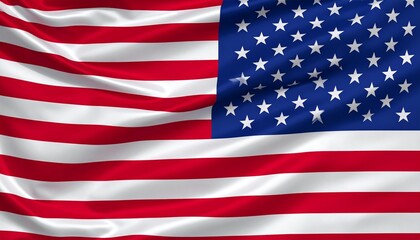 Fototapeta premium United States flag with thirteen red and white stripes and a blue canton featuring fifty white stars, waving under a clear sky—symbol of liberty and unity