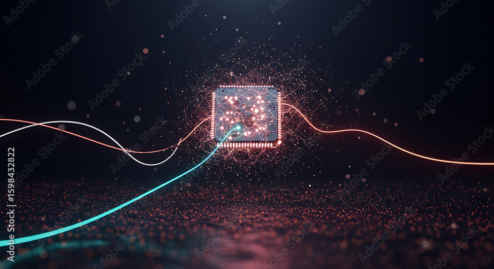 Poster digital circuitry: a captivating, close-up depiction of a digital circuit board, where energy pulsat