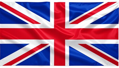 Waving UK Union Jack flag in blue sky, featuring red and white crosses overlaying a deep blue background—symbol of national unity and heritage