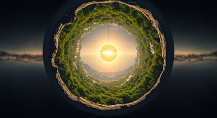 Circular frame of green vegetation and light