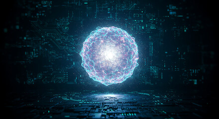 Energetic Spherical Core: An artistic representation of an energetic core, pulsating with light, set against a futuristic, technological backdrop, illustrating the heart of innovation.