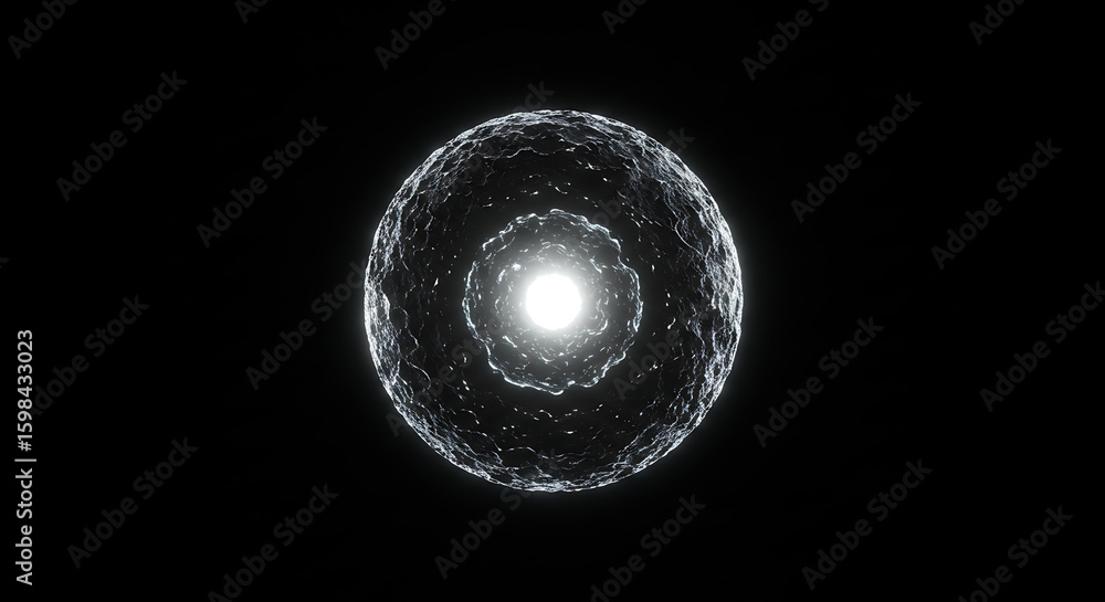 Aufkleber illuminated sphere in the void: an evocative image of a sphere, shimmering with inner light against 