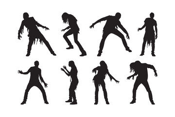  Set of a clean silhouette of a Zombie, isolated on a white background