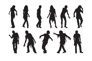  Set of a clean silhouette of a Zombie, isolated on a white background