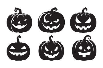  Halloween clean silhouette Set of  Pumpkin, isolated on a white background