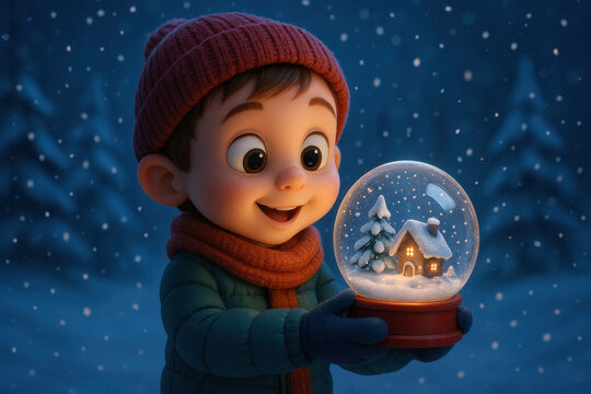 Boy Holding Snow Globe Illustration
