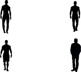 Silhouette man walking person male body shape figure standing posing human full body length black shadow