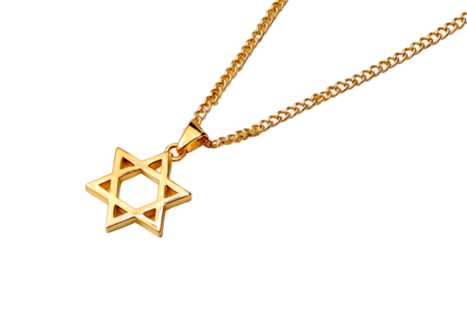 Gold star of david pendant on chain jewelry religious symbol on transparent background, PNG