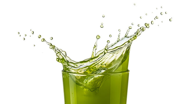 Green juice splash in glass healthy drink beverage refreshment liquid motion vibrant isolated background studio shot - Powered by Adobe
